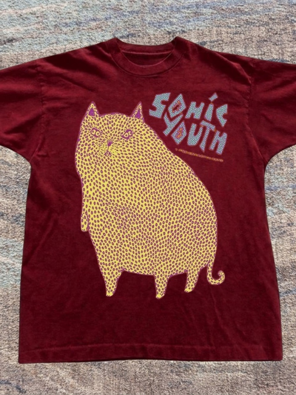 Gildan Burgundy Tee with Yellow Cat Graphic